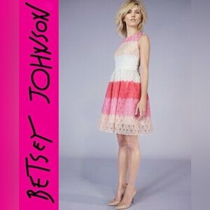 NWOT Betsey Johnson Pink Ombre Embroidered Petal Fit & Flare Dress Sz 12